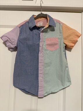 Crewcuts boy’s Colorblock Short-Sleeve Button-Down Shirt - Pastel Multi
